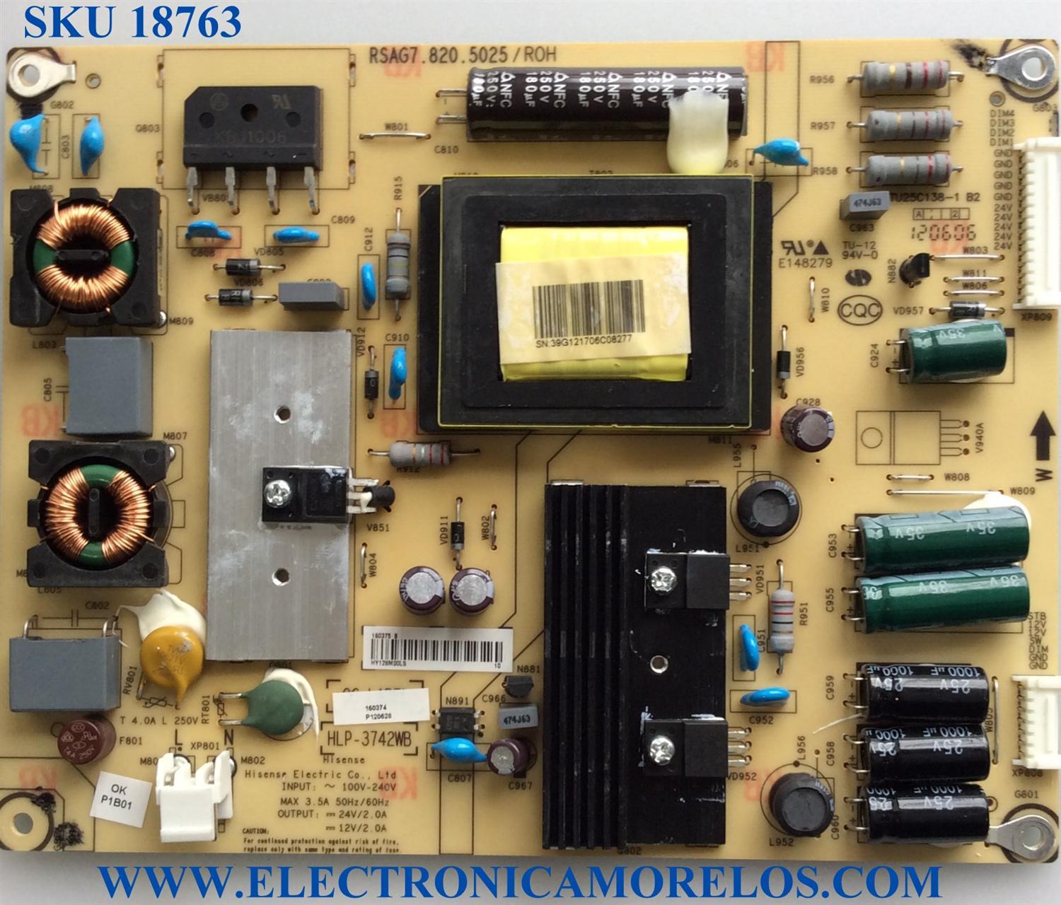 FUENTE DE PODER / INSIGNIA 160375 / RSAG7.820.5025/ROH / 160374 / HLP-3742WB / E148279 / TU25C138-1 B2 / RSAG7.820.5025/R0H / PANEL V390HJ1-LE1 REV.C1 / MODELO NS-39E340A13